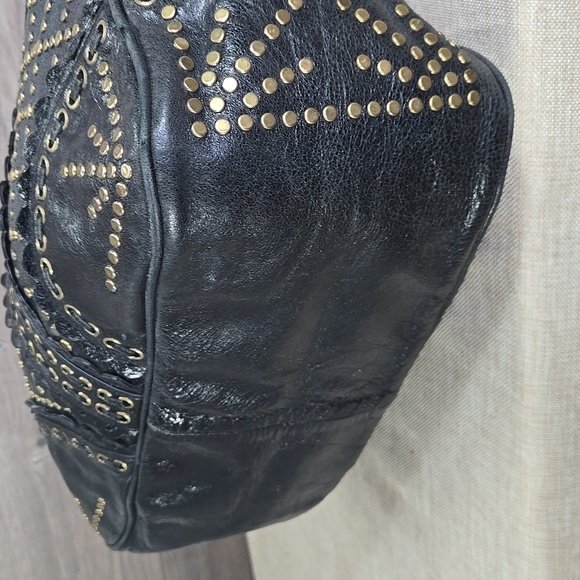 Isabella Fiore Black and Gold Studded Leather  Women's Bag - Picture 7 of 15